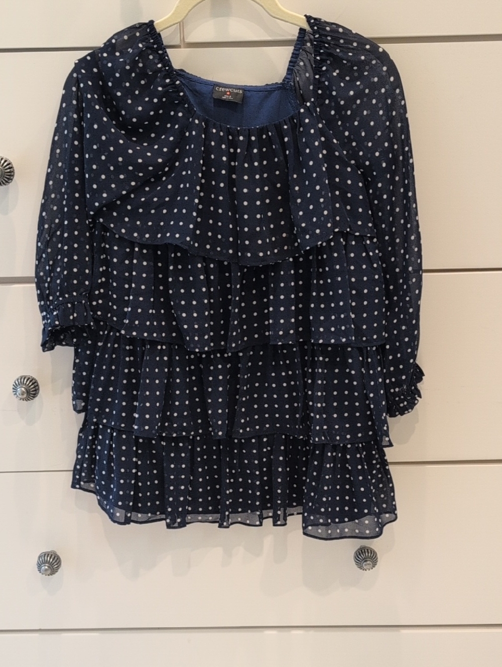 Crewcuts Navy and White Polka Dot Tiered Ruffle Top